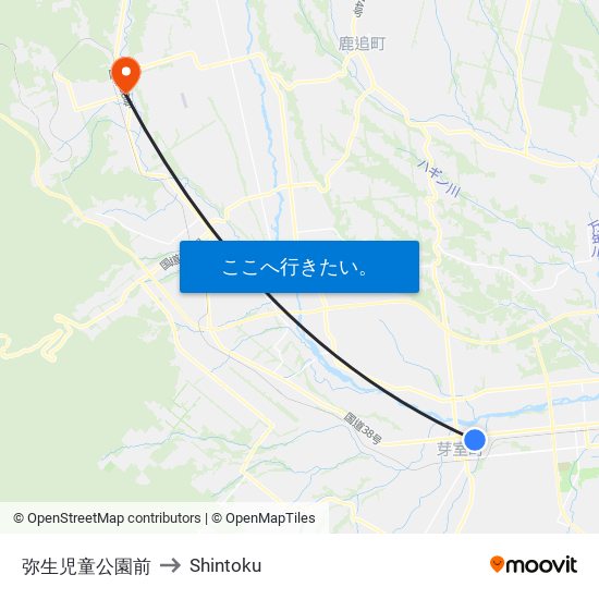 弥生児童公園前 to Shintoku map