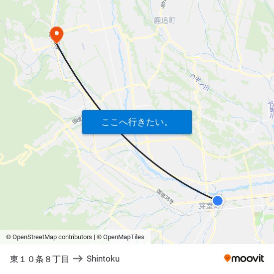 東１０条８丁目 to Shintoku map