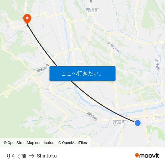 りらく前 to Shintoku map