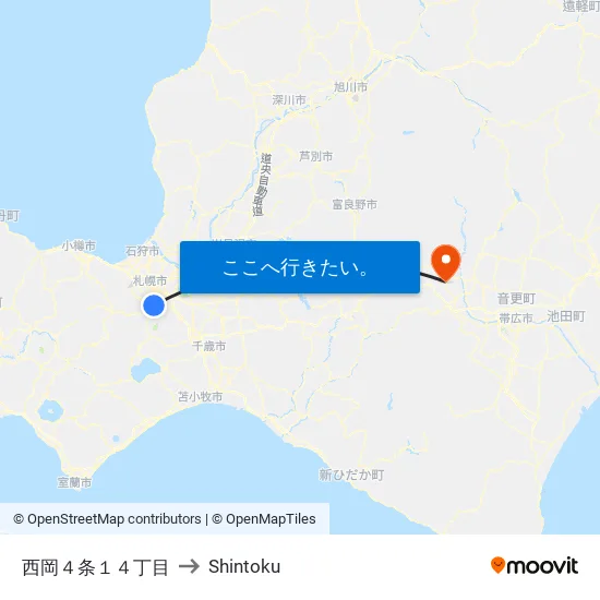 西岡４条１４丁目 to Shintoku map