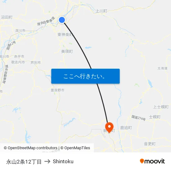 永山2条12丁目 to Shintoku map