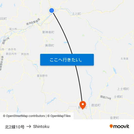 北2線10号 to Shintoku map