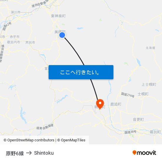 原野6線 to Shintoku map