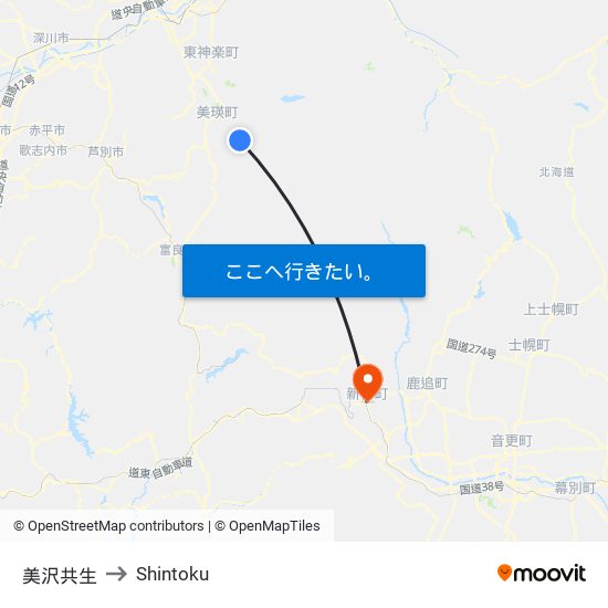 美沢共生 to Shintoku map