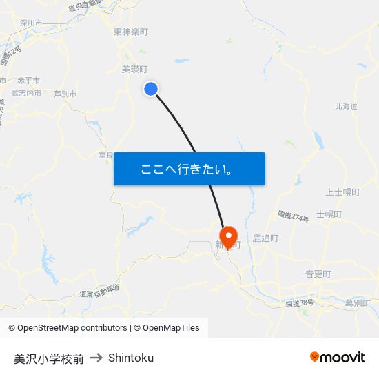 美沢小学校前 to Shintoku map