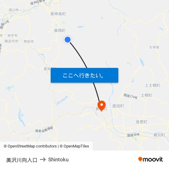 美沢川向入口 to Shintoku map