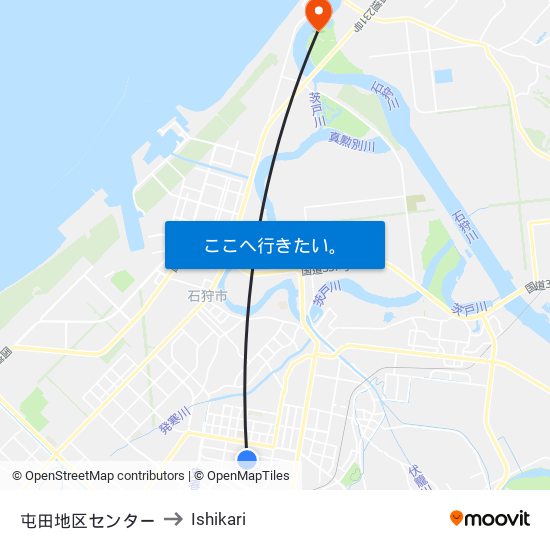 屯田地区センター to Ishikari map