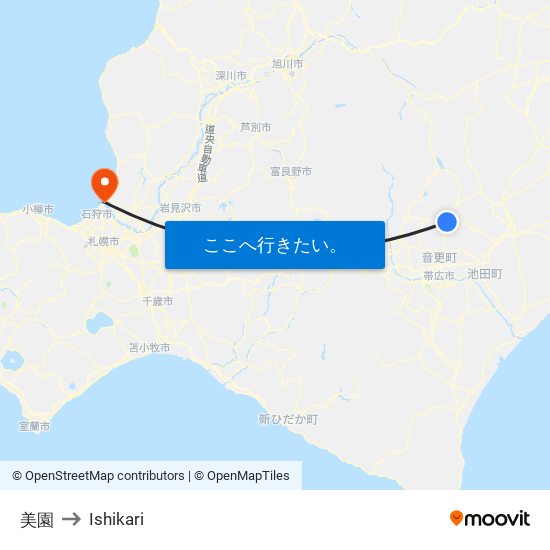 美園 to Ishikari map