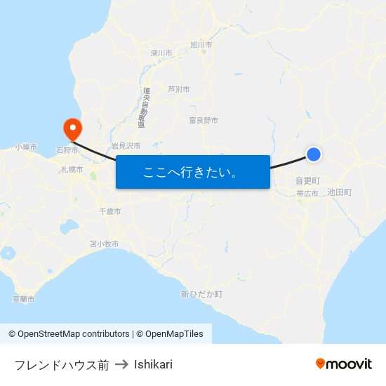 フレンドハウス前 to Ishikari map