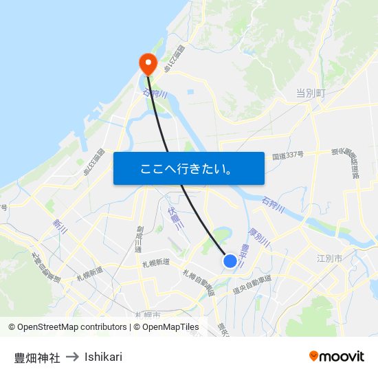 豊畑神社 to Ishikari map