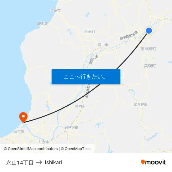 永山14丁目 to Ishikari map