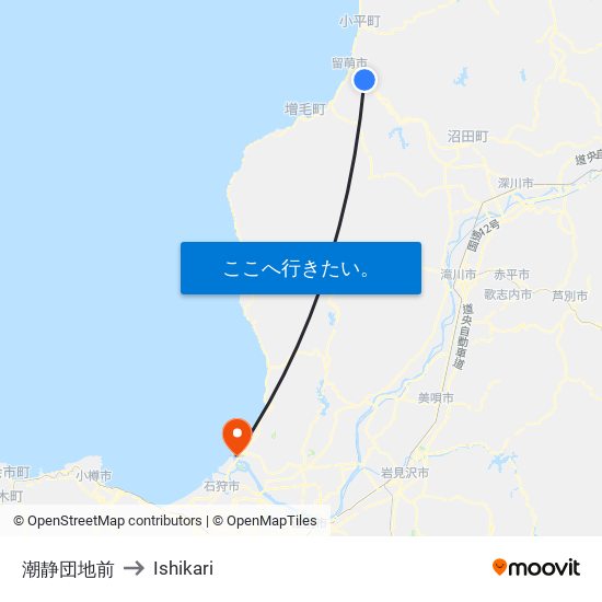 潮静団地前 to Ishikari map