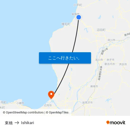 東橋 to Ishikari map