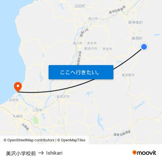 美沢小学校前 to Ishikari map