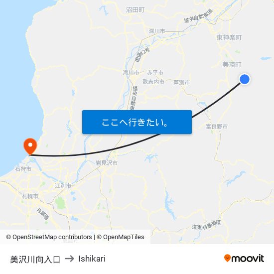 美沢川向入口 to Ishikari map