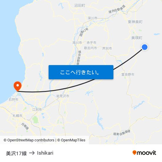 美沢17線 to Ishikari map