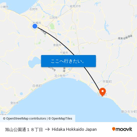 旭山公園通１８丁目 to Hidaka Hokkaido Japan map