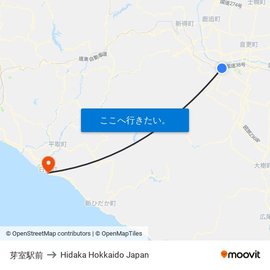 芽室駅前 to Hidaka Hokkaido Japan map