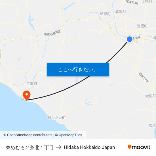 東めむろ２条北１丁目 to Hidaka Hokkaido Japan map