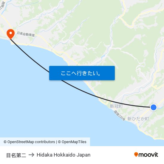 目名第二 to Hidaka Hokkaido Japan map
