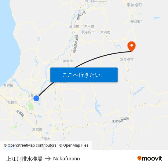 上江別排水機場 to Nakafurano map