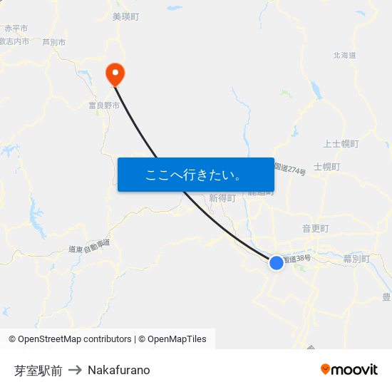 芽室駅前 to Nakafurano map