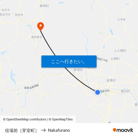 役場前［芽室町］ to Nakafurano map