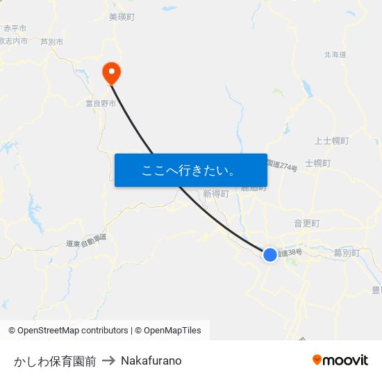 かしわ保育園前 to Nakafurano map