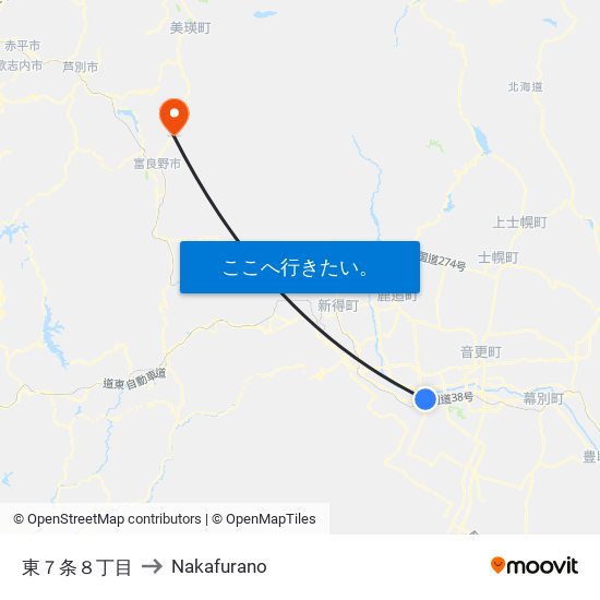 東７条８丁目 to Nakafurano map