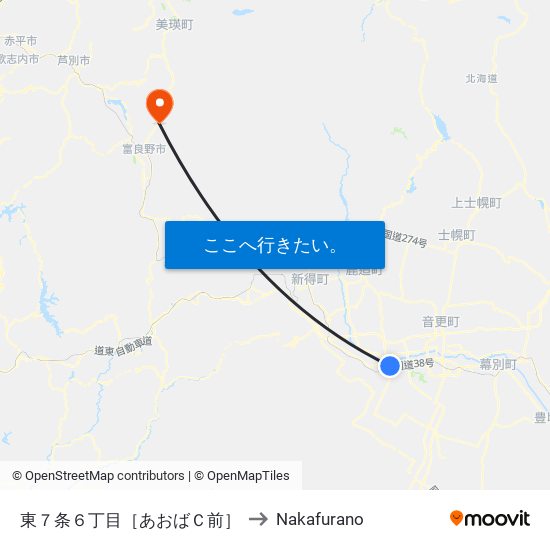 東７条６丁目［あおばＣ前］ to Nakafurano map