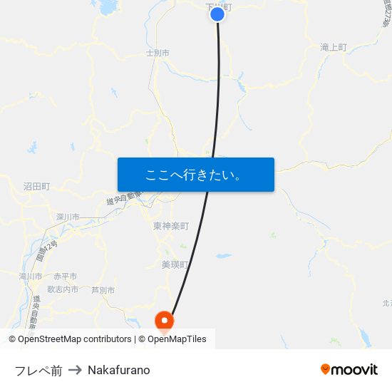 フレペ前 to Nakafurano map