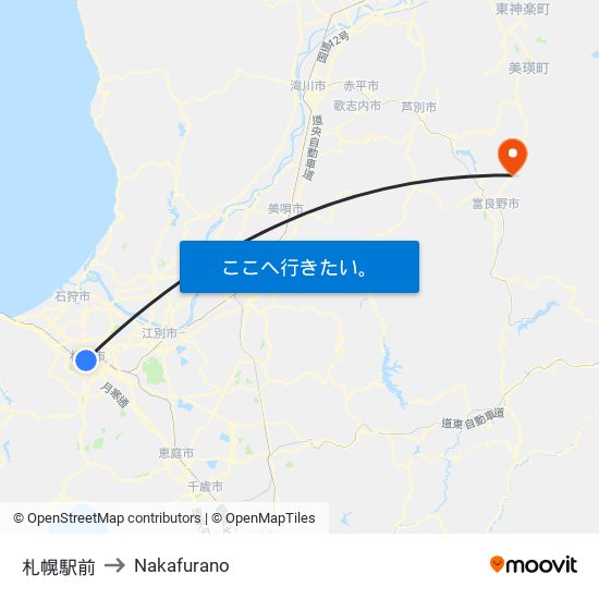 札幌駅前 to Nakafurano map