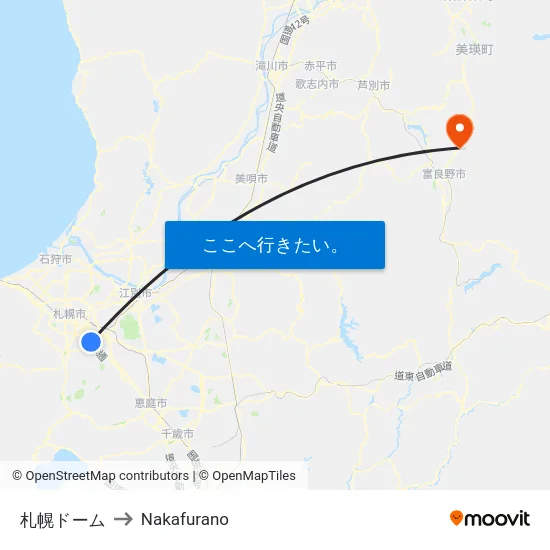 札幌ドーム to Nakafurano map