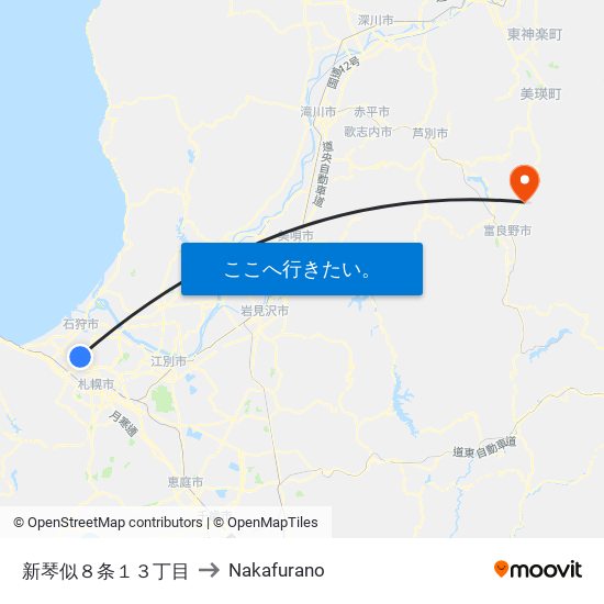 新琴似８条１３丁目 to Nakafurano map