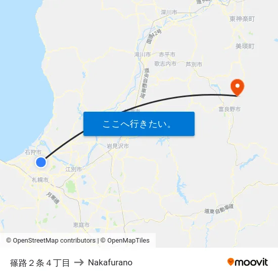 篠路２条４丁目 to Nakafurano map