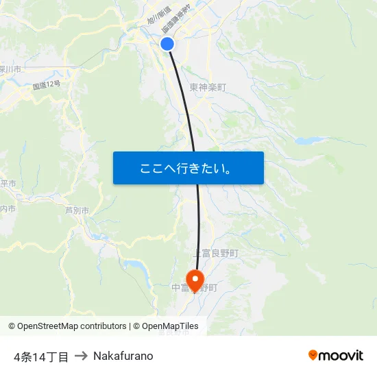 4条14丁目 to Nakafurano map