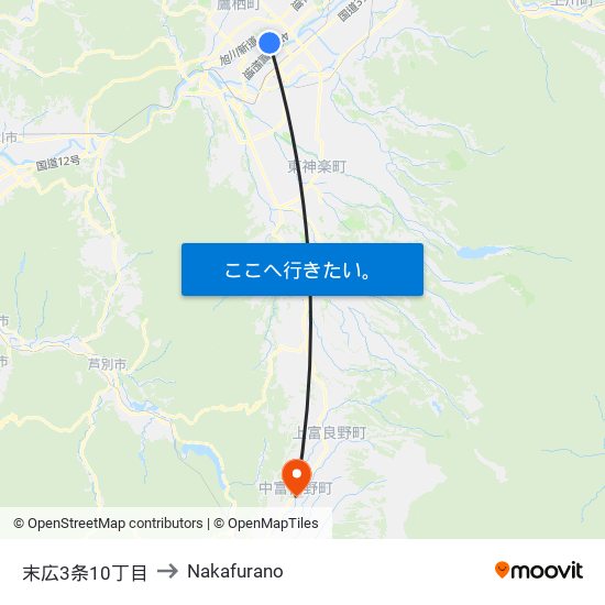 末広3条10丁目 to Nakafurano map