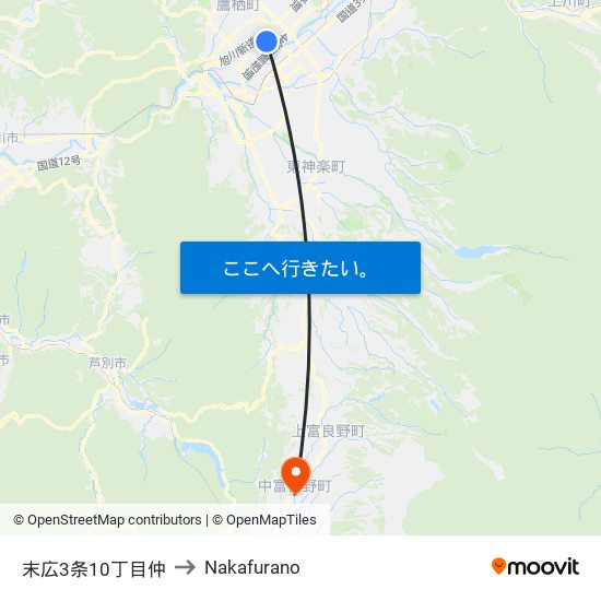末広3条10丁目仲 to Nakafurano map