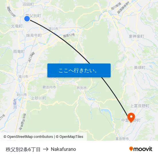 秩父別2条6丁目 to Nakafurano map