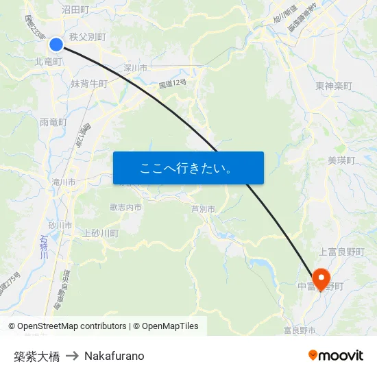 築紫大橋 to Nakafurano map