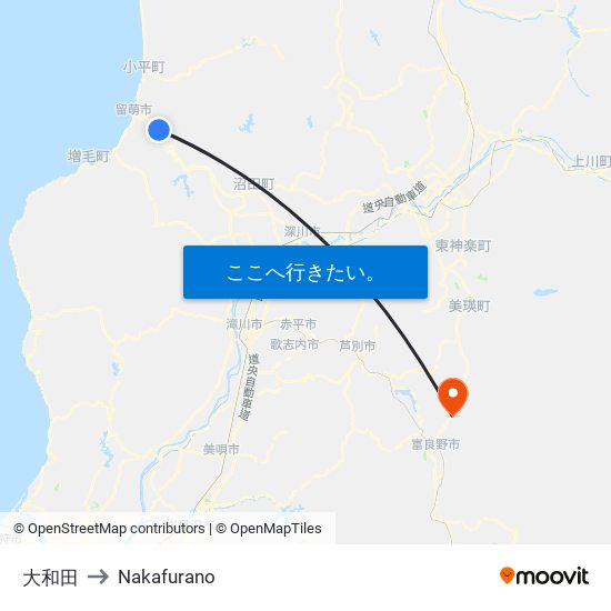 大和田 to Nakafurano map