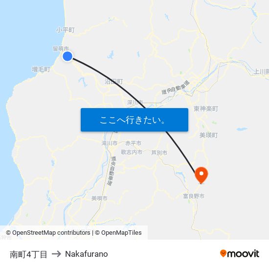 南町4丁目 to Nakafurano map