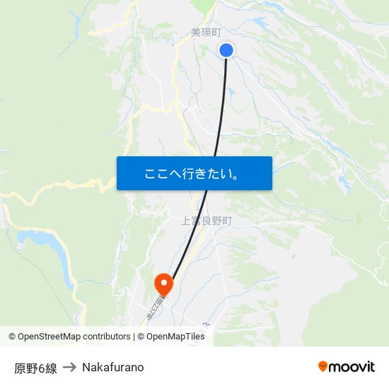 原野6線 to Nakafurano map