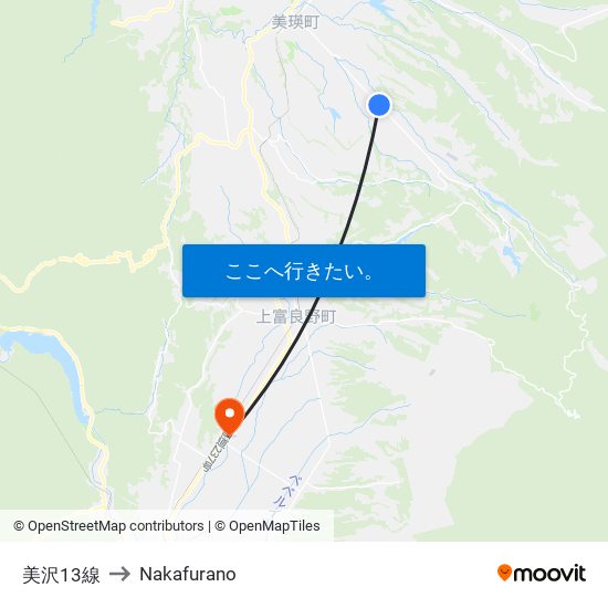 美沢13線 to Nakafurano map