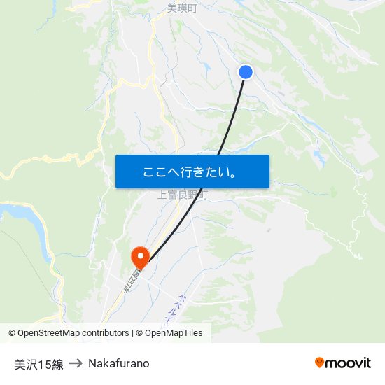 美沢15線 to Nakafurano map