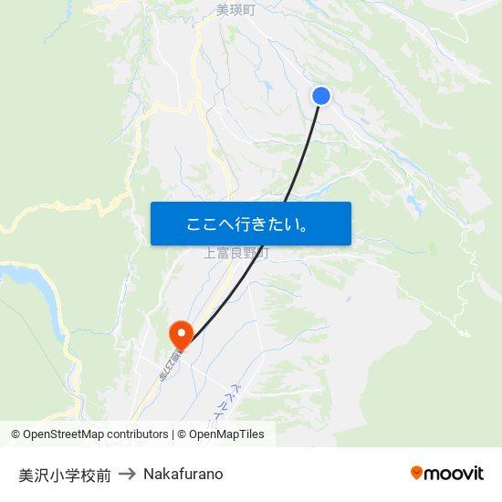 美沢小学校前 to Nakafurano map