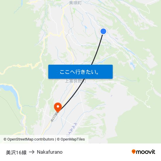 美沢16線 to Nakafurano map