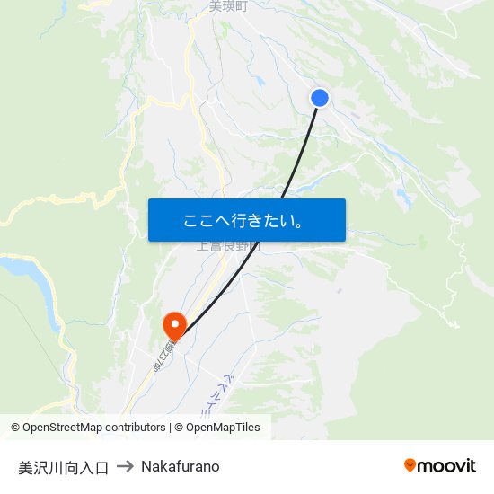 美沢川向入口 to Nakafurano map