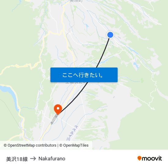 美沢18線 to Nakafurano map