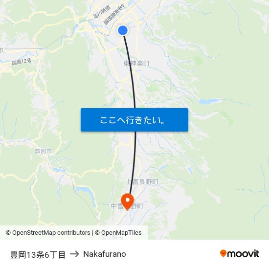 豊岡13条6丁目 to Nakafurano map